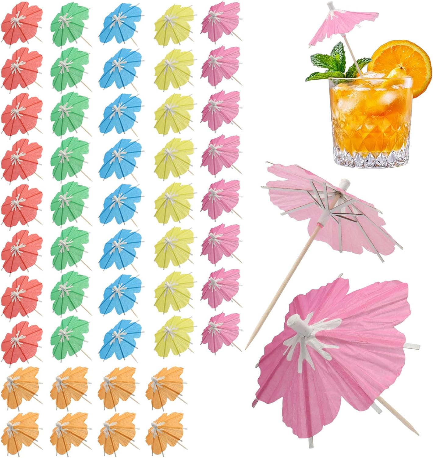 50 Pcs Petals Umbrellas Cocktail Picks Assorted