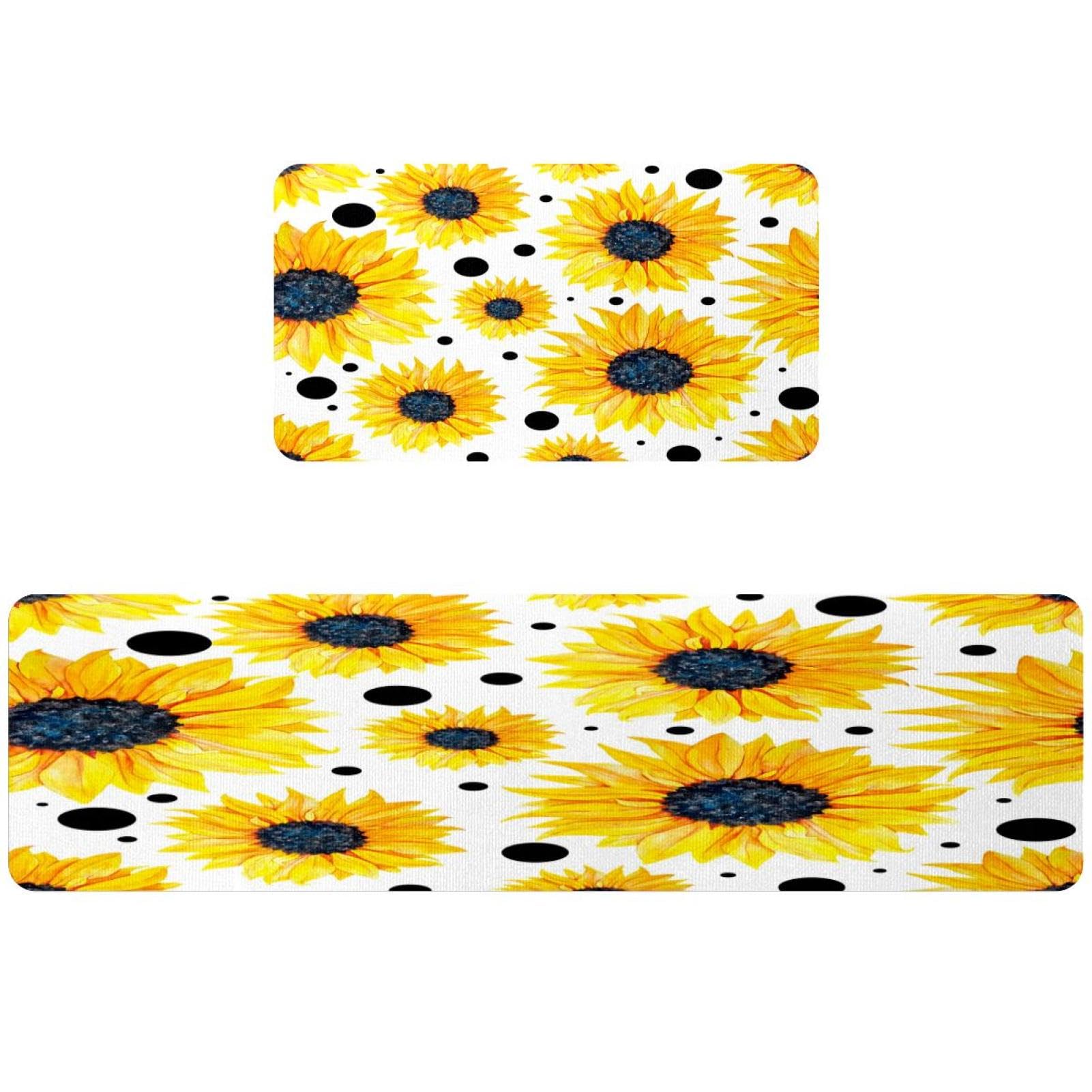Tapis de cuisine antidérapants lavables lot de 2 avec motifs tournesols jaunes
