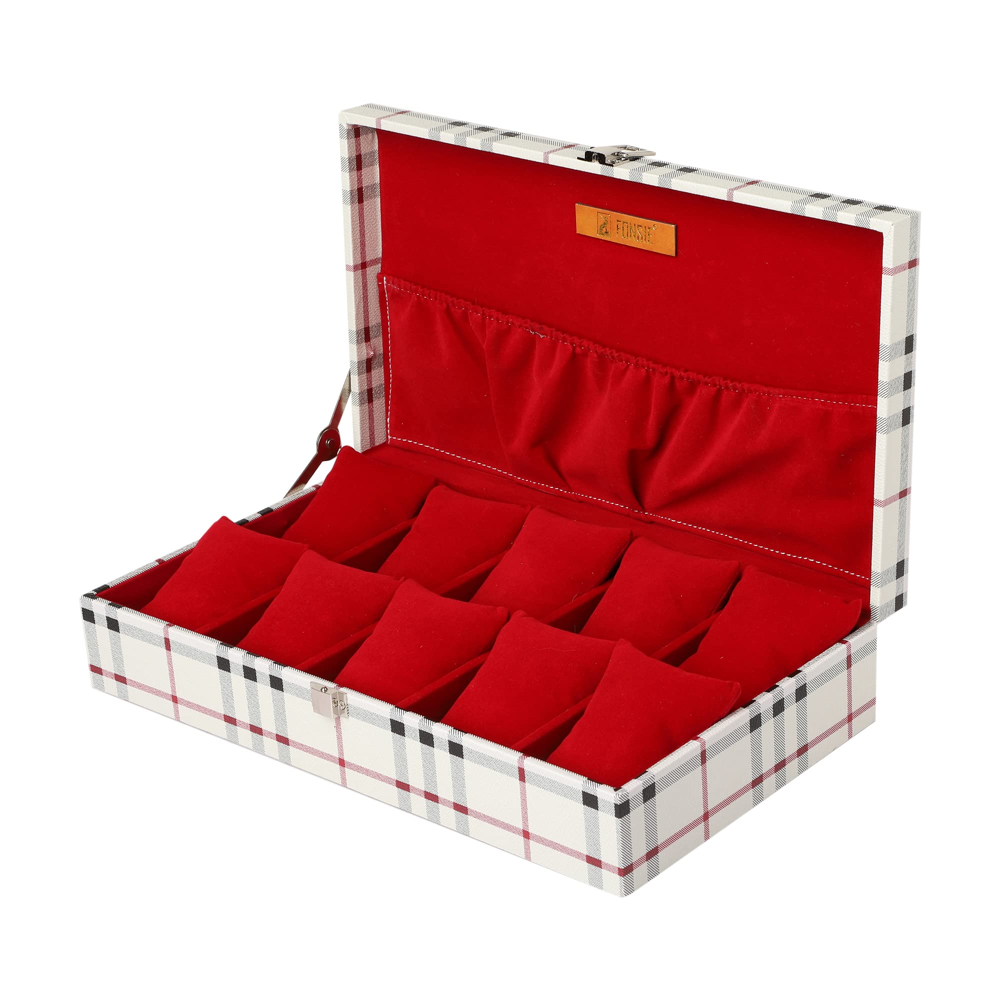 FONSIE® White check Watch box storage organizer case gift item for men and women luxurious faux leather collection 10 slots with premium velvet cover pillows. (B0BR54GBNW) Amazon Price History, Amazon Price Tracker