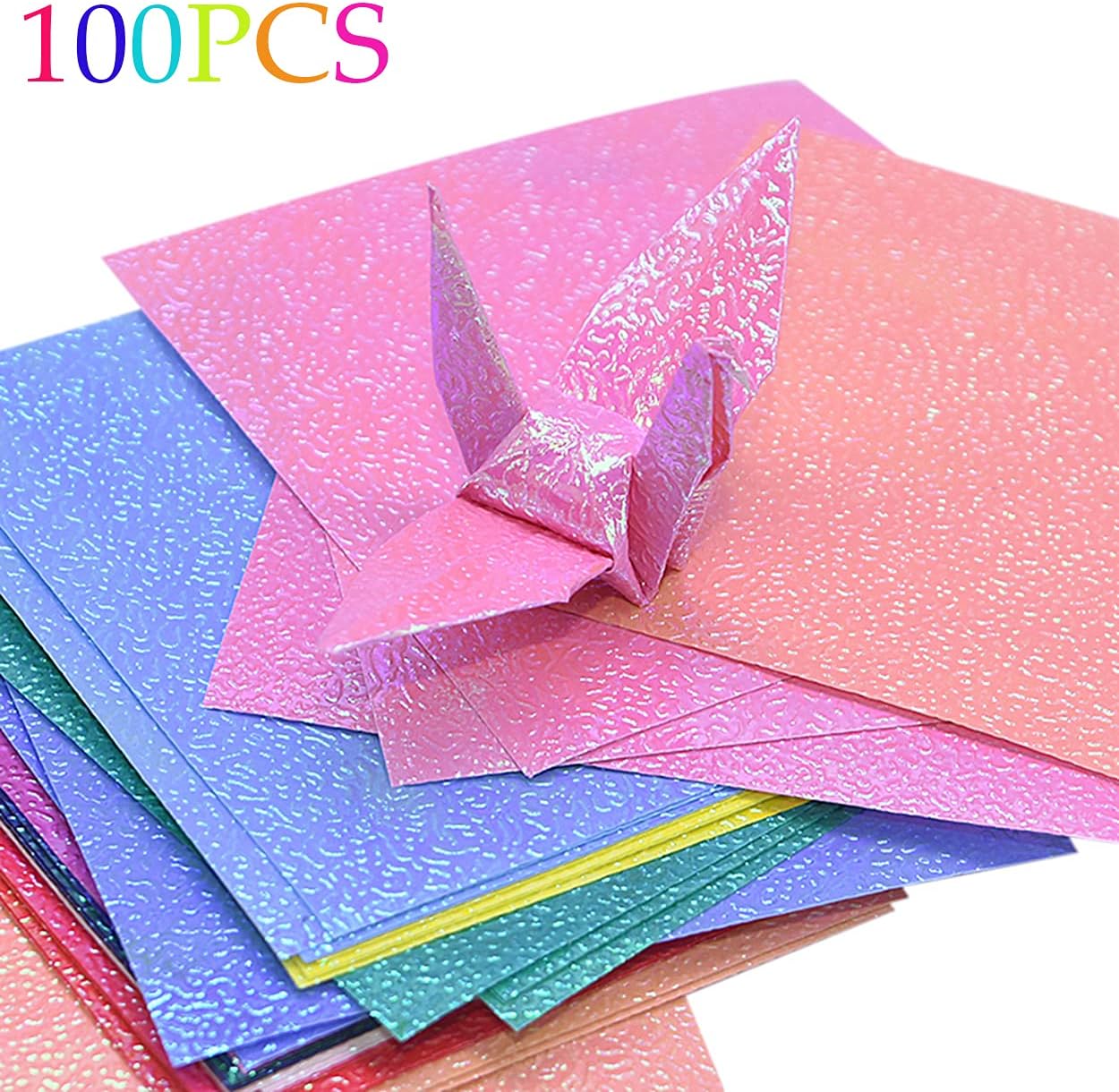 Akusety 100 Sheets Glitter Origami Paper, Colored Origami Sparkly Paper Premium Craft Origami for DIY Puncher Gift Box Wrapping Birthday Party Decor Scrapbook(10 Color)