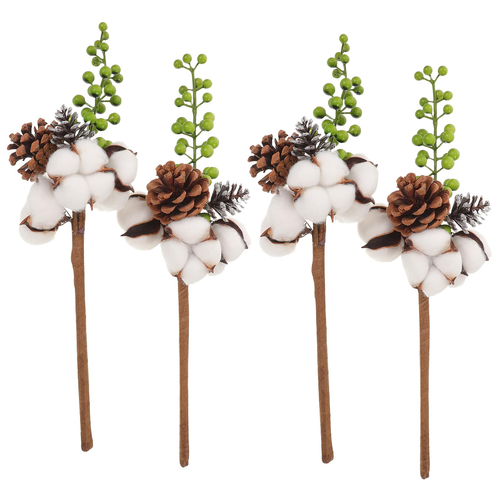 Lot de 4 Branches Décoratives de Fleurs de Coton Naturelles Séchées Vertes Tiges Résistantes pour Compositions Botaniques Décorations Végétales Séchées pour Mariage Fêtes et