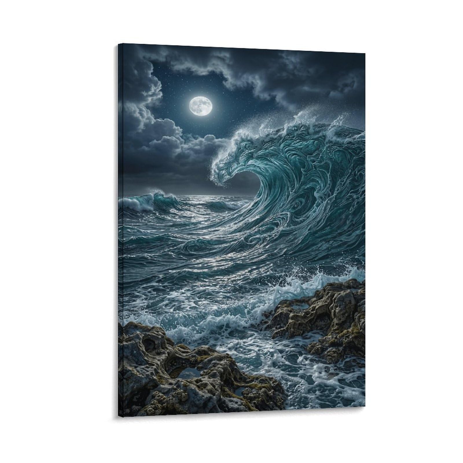 XPASHIQWC Full Moon Waves Wall Decor Poster Giclee Canvas Prints Modern Wall Art Picture Wall Hanging for Living Room Home Decorations 20x30inch(50x75cm)