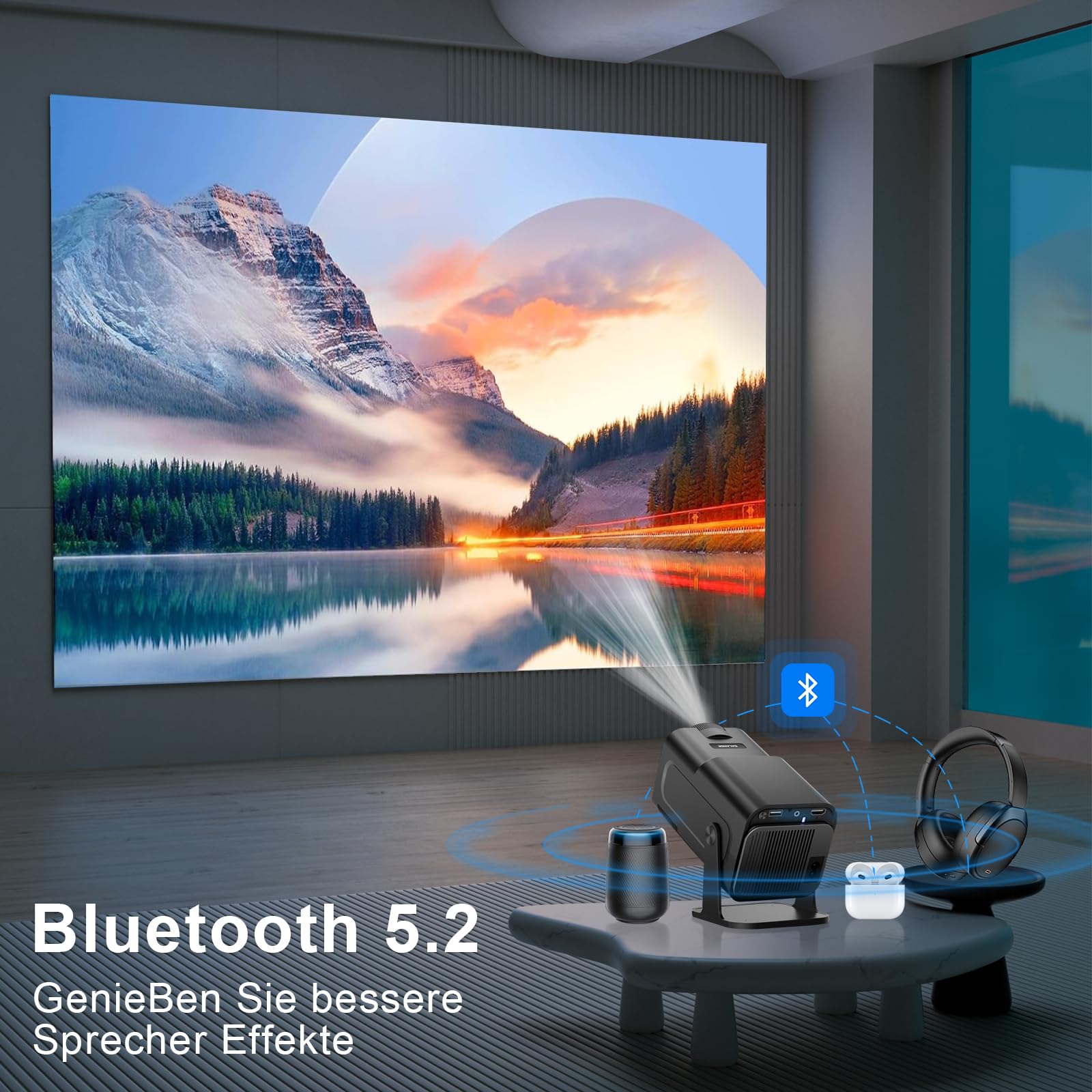 HY320 Vidéoprojecteur Android 11,1080P Mini Projecteur WiFi6 BT5.0 Heimkino Beamer,12000lm FHD 4K Video Projecteur,Auto Keystone Outdoor/Home Projecteur,pour Téléphone/PC/Ordinateur