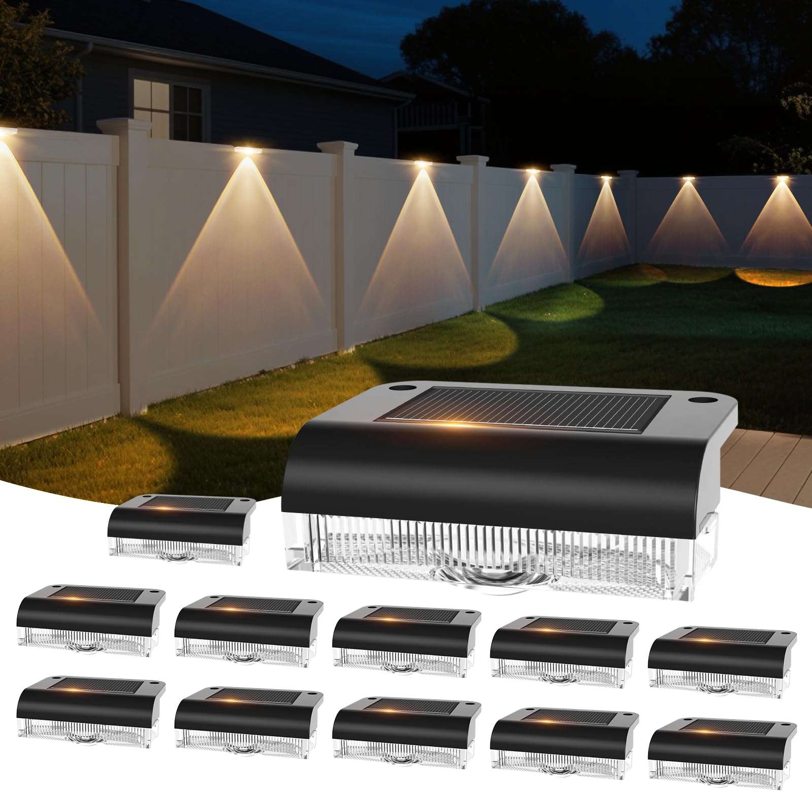 A.bigwhale Lámparas Solares para Exteriores, 12 Piezas LED Luces Solares para Valla Exterior, Aplique Solar Exterior Impermeable para Escaleras, Escalones, Vallas, Barandillas, Patio, Terraza