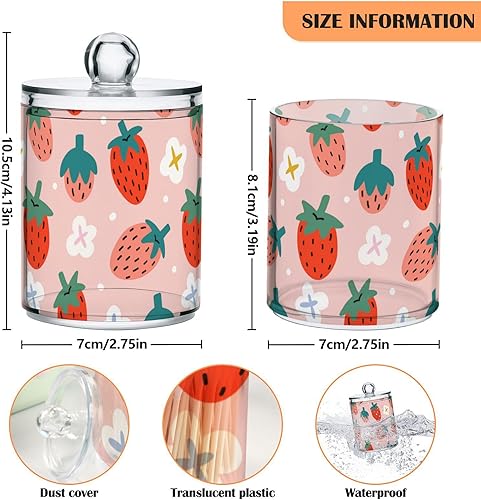 Miniatura 2 de ZOEO Juego de 2 recipientes para baño, con diseño de bayas de verano, fresas, de plástico transparente, dispensador de tarros de almacenamiento de