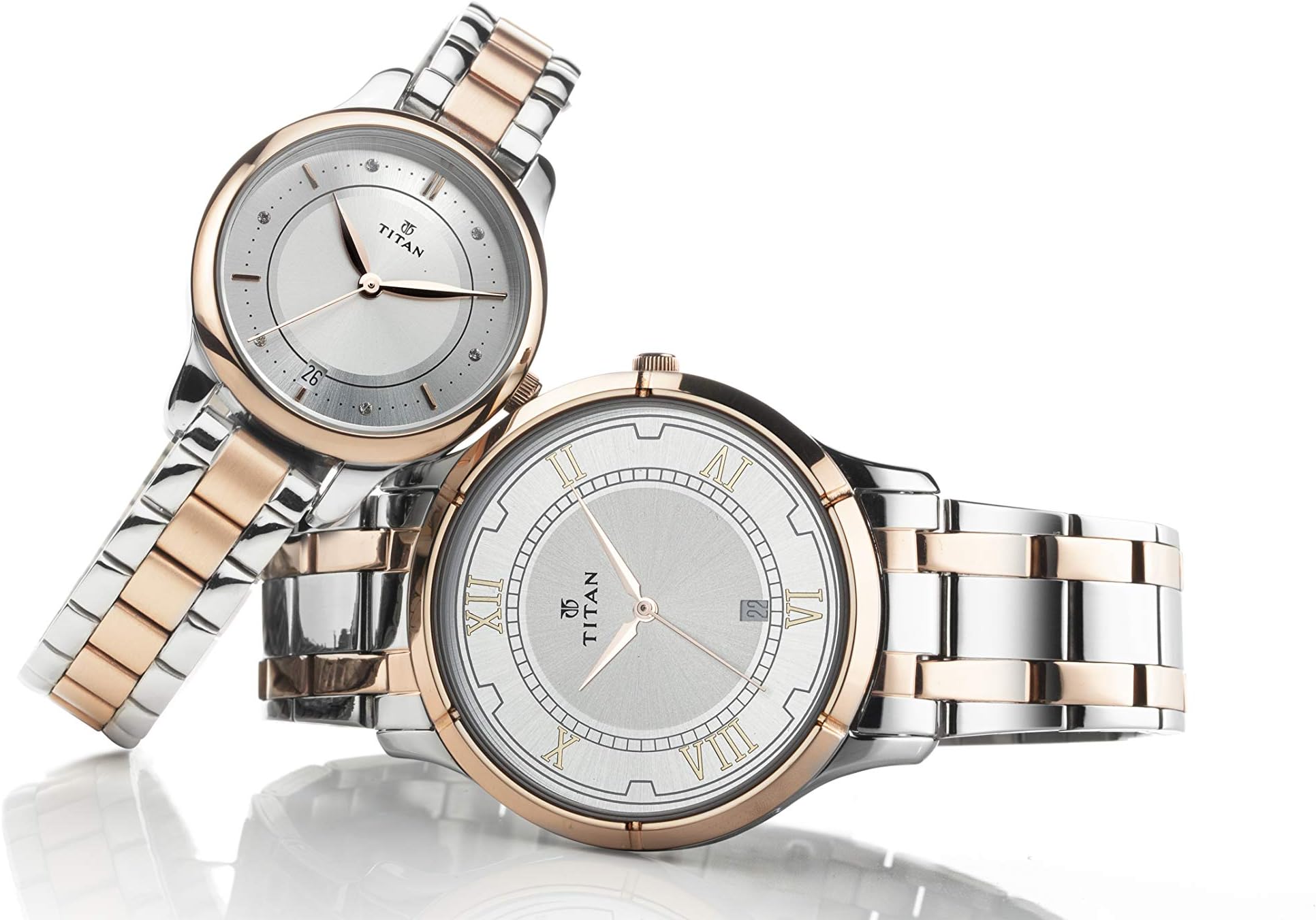 Titan Bandhan Quartz Analog with Date White Dial Two Toned Silver and Rose Gold Stainless Steel Strap Watch For Couple - NT17752481KM01