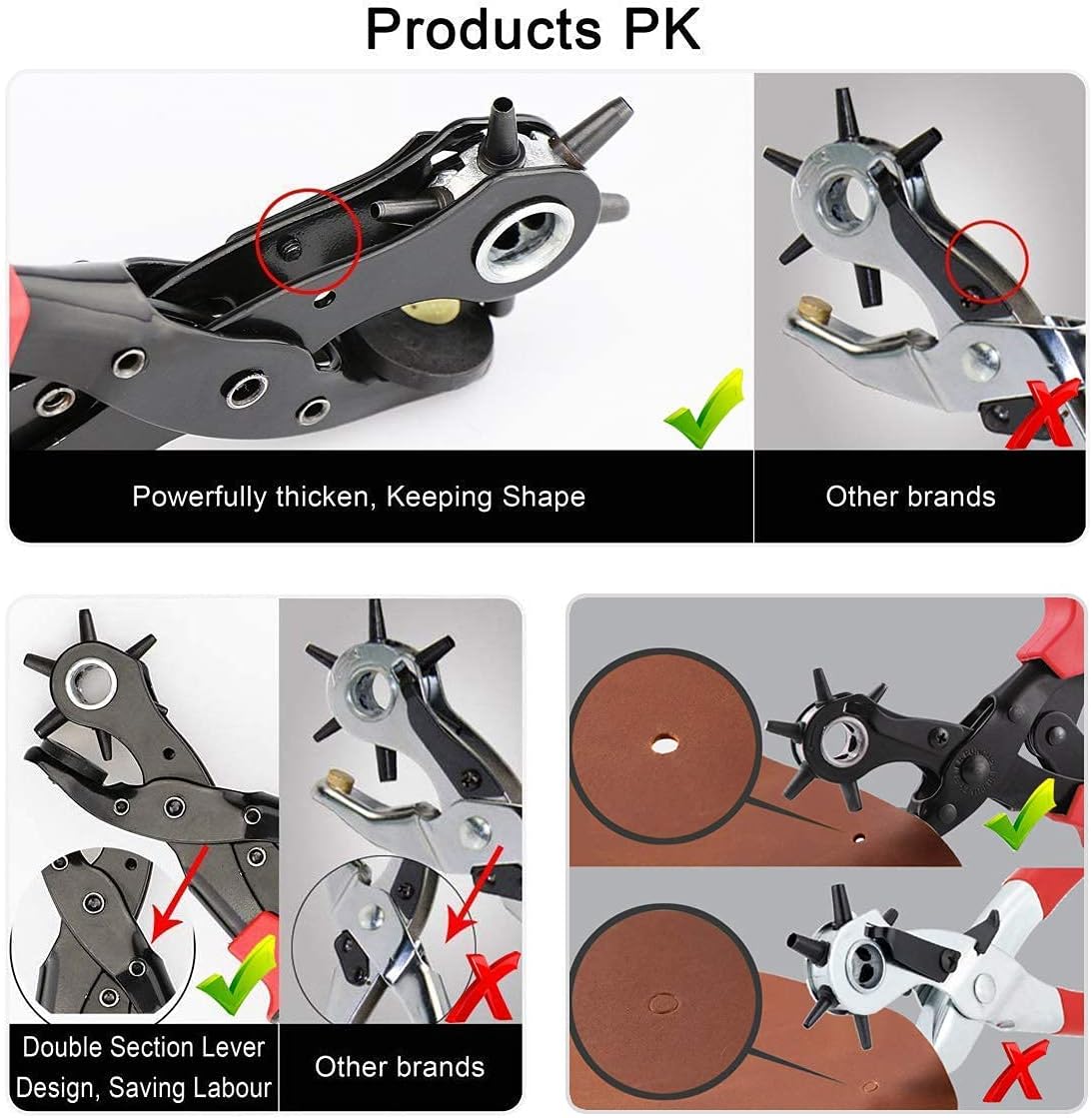 Leather Hole Punch Tool Set, Belt Hole Puncher Kit, Professional Puncher for Belt, Saddle, Dog Collars, Watch Strap, Shoe, Fabric, Paper, Craft Projects, Easily Punches Perfect Round Holes - - 
