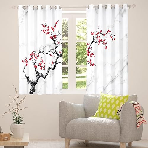Miniatura 3 de Cortinas de ventana con flores de cerezo para dormitorio, cortinas de mármol blanco y gris, para sala de estar, para niñas y mujeres, cortinas