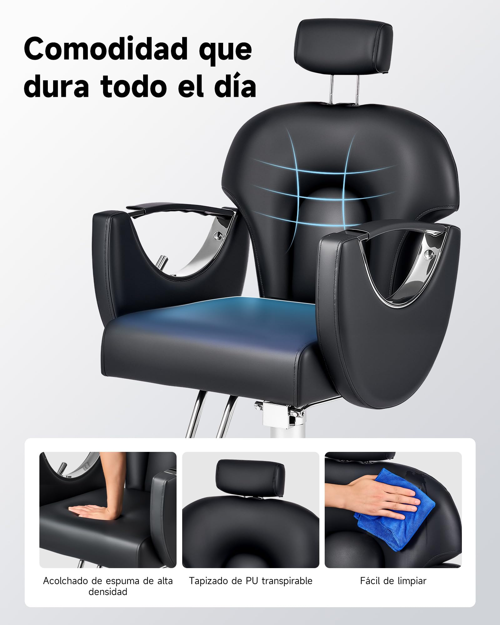 CO-Z Silla de Barbero Ajustable de 90°-150° Silla Peluquería con Giratorio 360° Sillon Barbero con Bomba Hidráulica para Peluquería Salón de Belleza Tatuajes — view 7