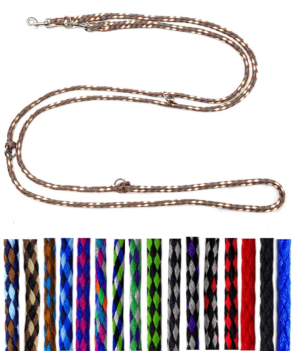 Hundeleine kleine Hunde bis 15 Kg/Doppelleine 4-Fach verstellbar 2,40m / 2,80m / 3,50m Führleine sehr leicht & robust (2,80m 4-Fach verstellbar, Country (Braun-Grau-Beige))
