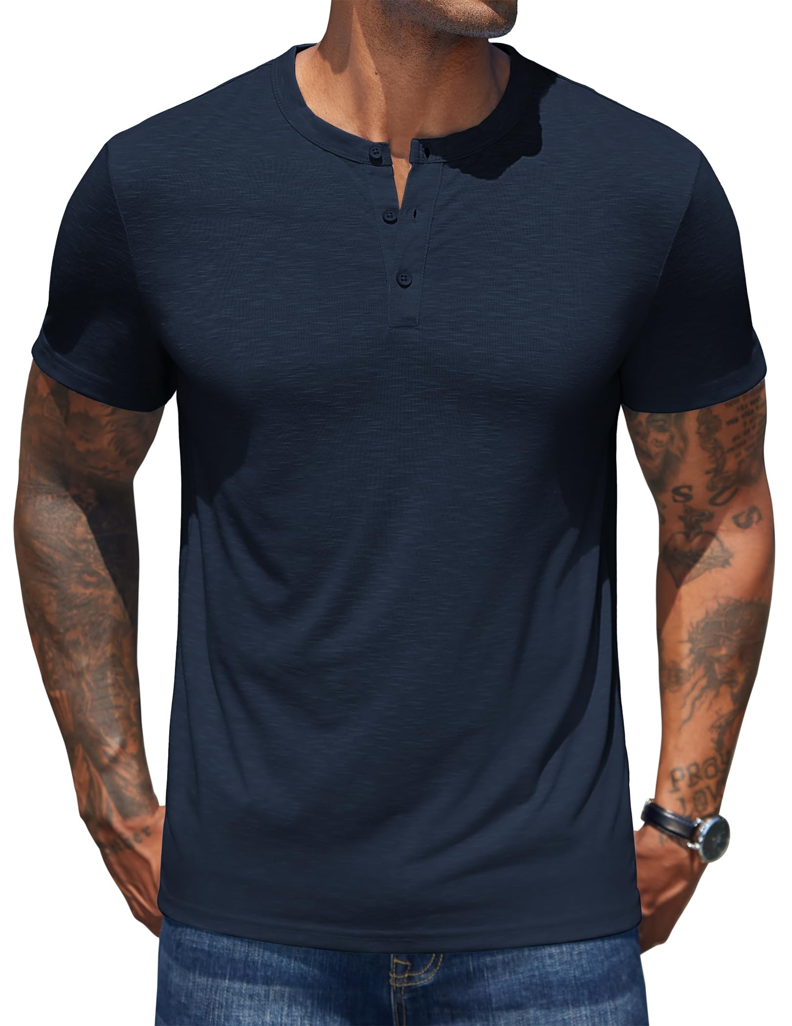 COOFANDY T-Shirt Herren Henley Shirt Kurzarm Sommer Stretch Einfarbig Basic Tee Shirt