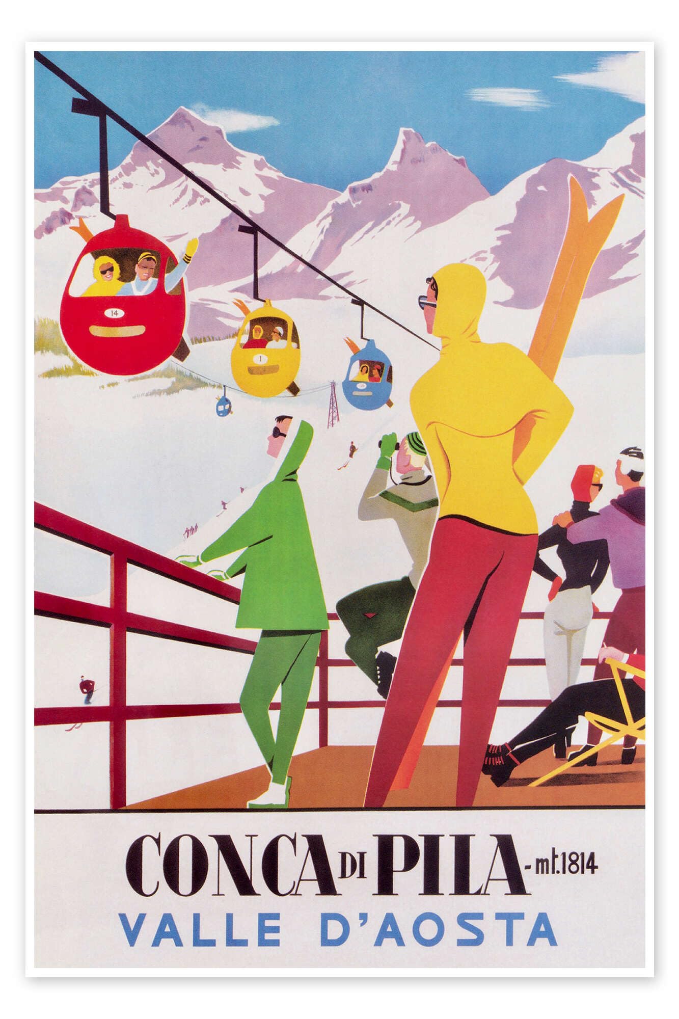 Posterlounge Conca di Pila Poster | 90 x 130 cm di Vintage Ski Collection Colorato Quadri Decorazione per pareti
