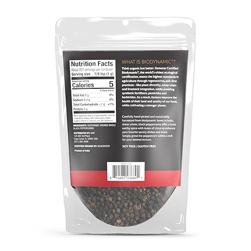 Miniatura 2 de Dr. Mercola 's Solspring - Granos de pimienta negra entera biodinámica, 8 onzas, aproximadamente 227 porciones por bolsa, pimienta negra prémium de