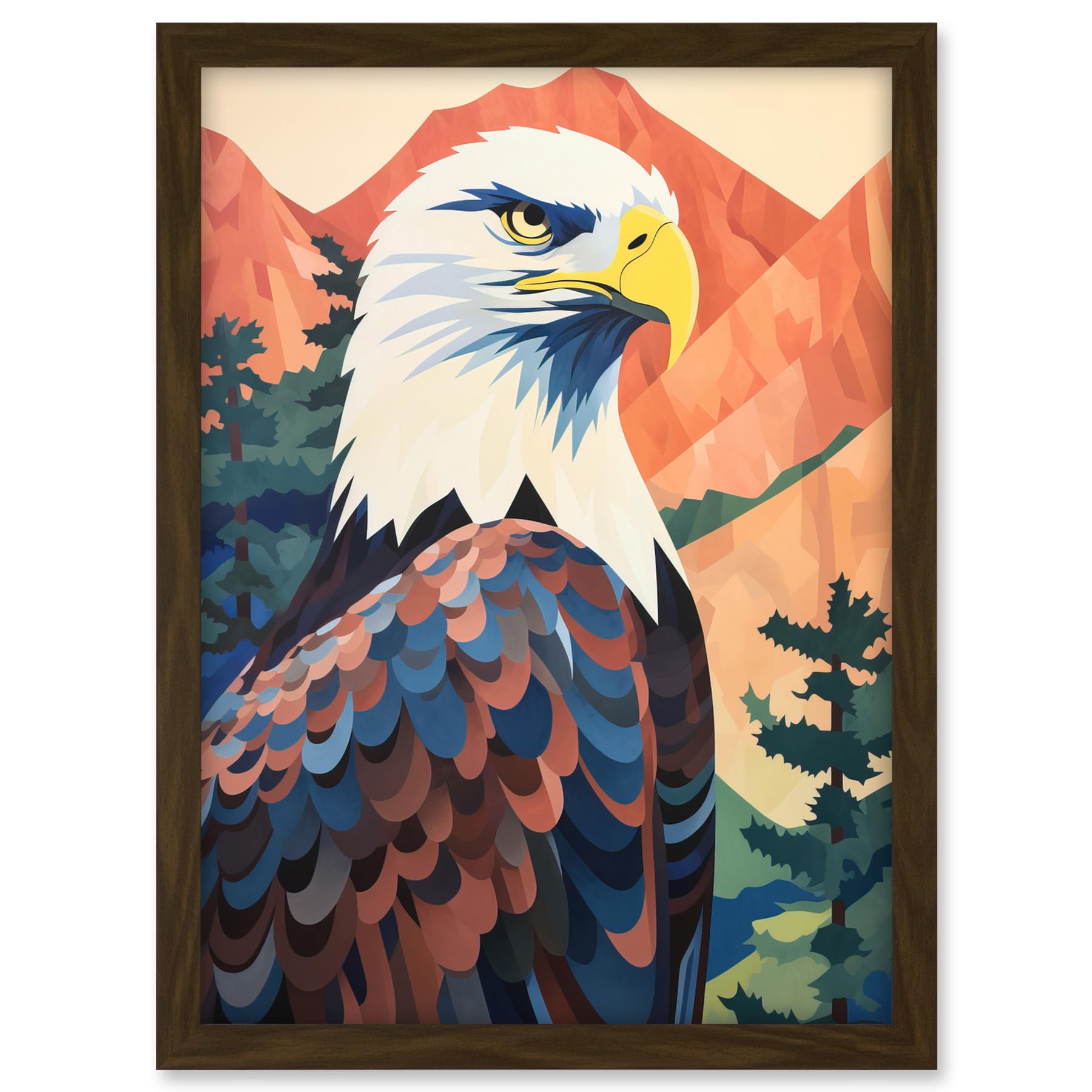 Artery8 Majestic Bald Eagle Forest Mountain Landscape Graphic Artwork Framed A3 Wall Art Print