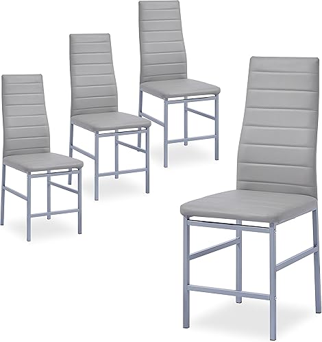 Miniatura 12 de Juego de 4 sillas de comedor, sillas de cocina, sillas laterales sin brazos para sala de estar, juego de 4 con marco de metal y patas (blanco)