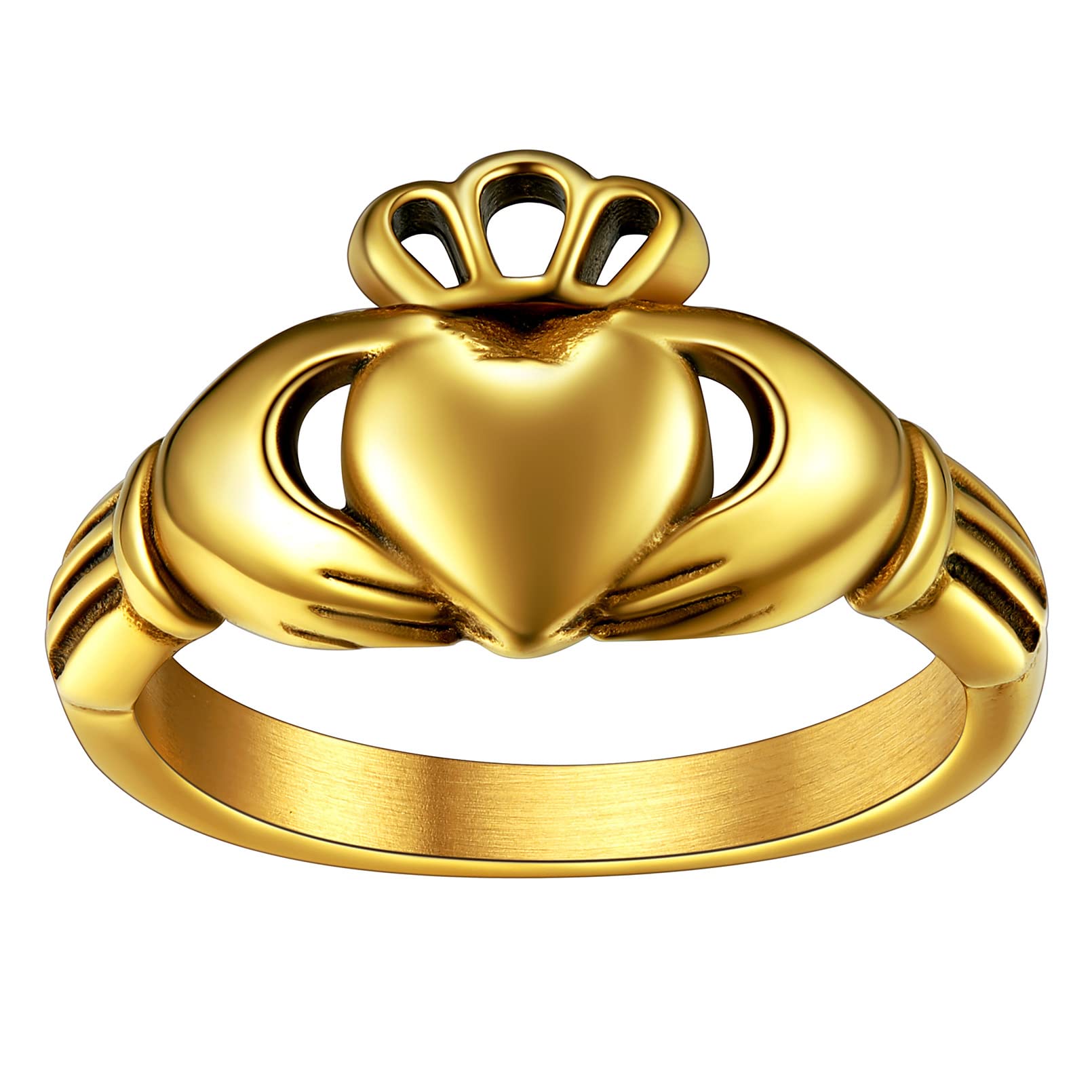FaithHeartCladdagh Rings for Love, Stainless Steel/18K Gold Plated Women Men Wedding Band Ring Personalized Custom
