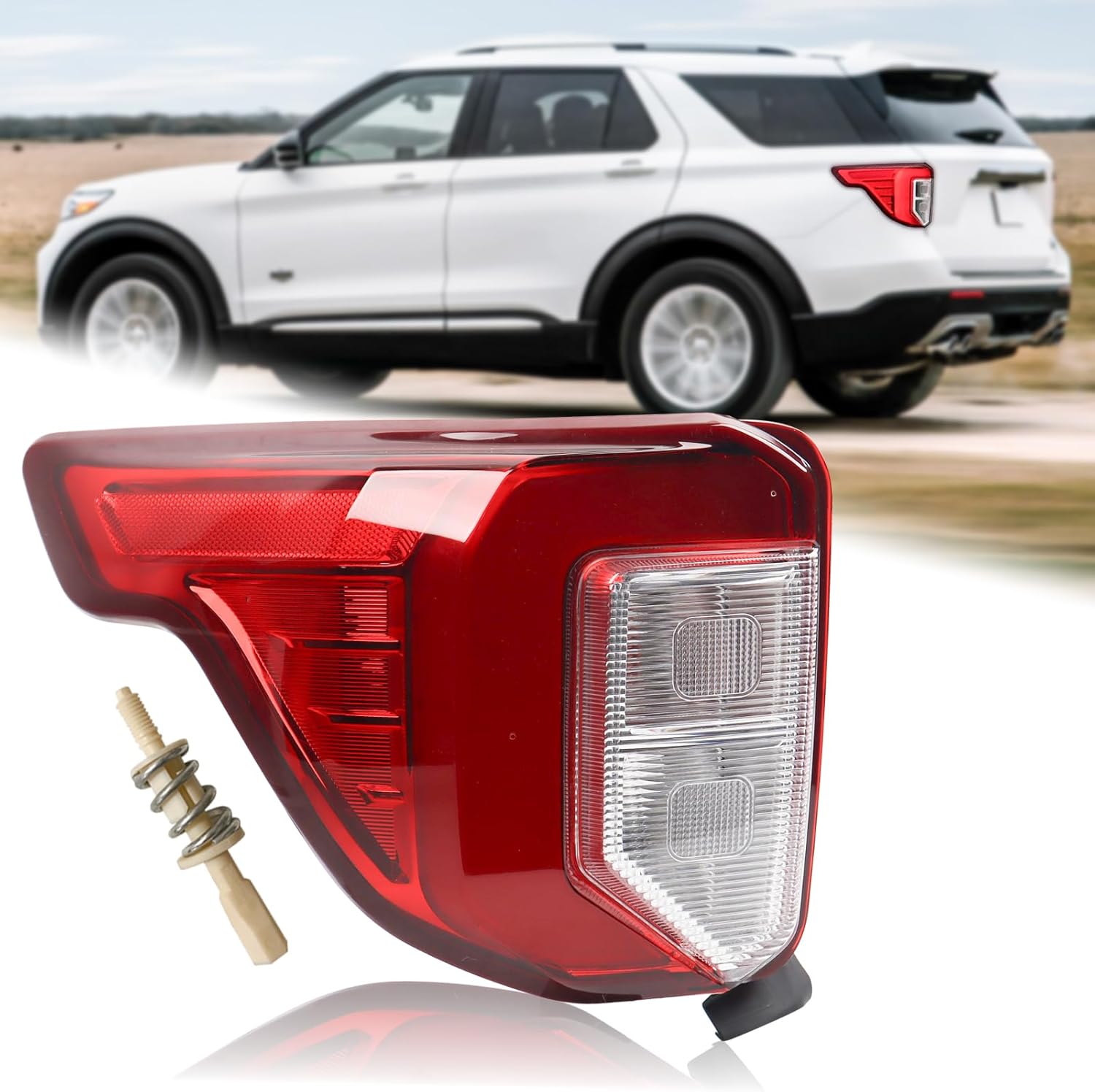 USA Type Tail Light W/Plastic Screw Stud With Thread Rear Lamp Assembly Compatible for 2020-2023 Ford Explorer XLT/Limited/Platinum/King Ranch Right Passenger Side LB5Z13404F FO2801275
