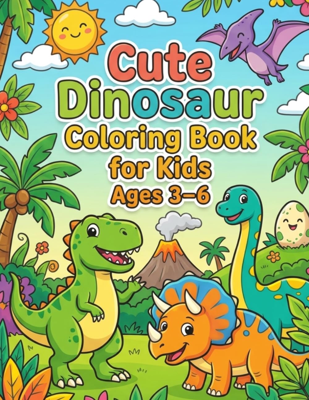 Cute Dinosaur Coloring Book for Kids Ages 3–6