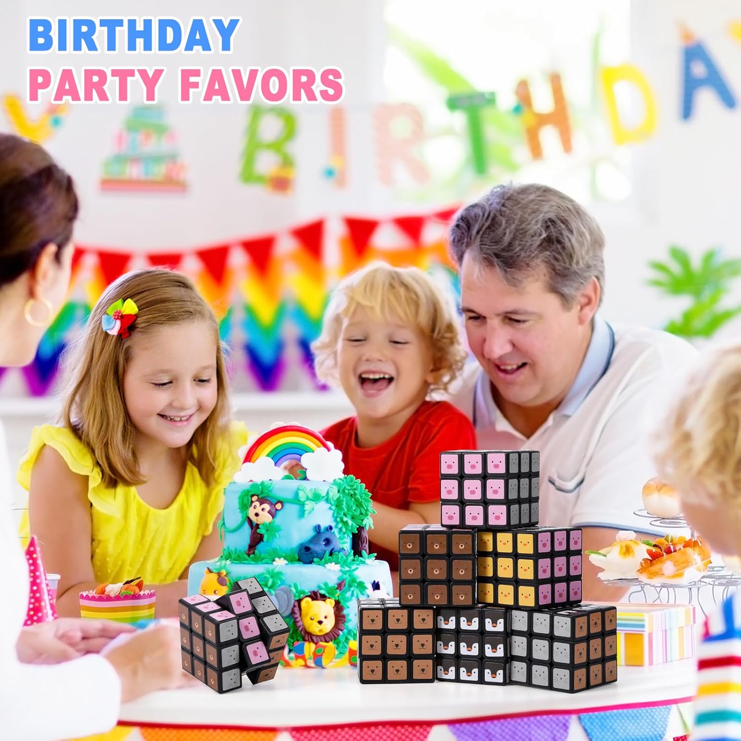 24 Pack Animals Mini Cube Bulk, 1.18 Inch 3x3x3 Small Puzzle Cubes Set, Animal Themed Birthday Party Favors, Classroom Rewards Prizes, Stocking Stuffers, Easter Basket Fillers for Kids