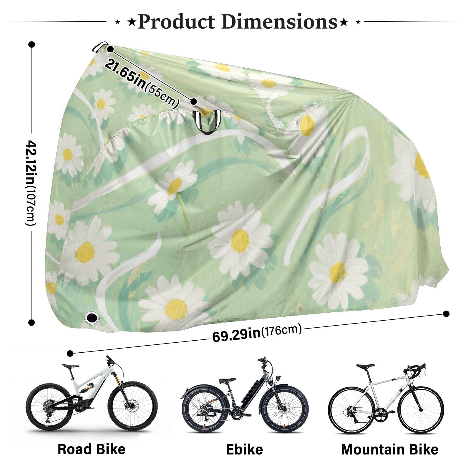 Housse de vélo imperméable avec trous de verrouillage - Résistante aux UV - Pour intérieur et extérieur - Convient à la plupart des motos - Blanc - Motif marguerites