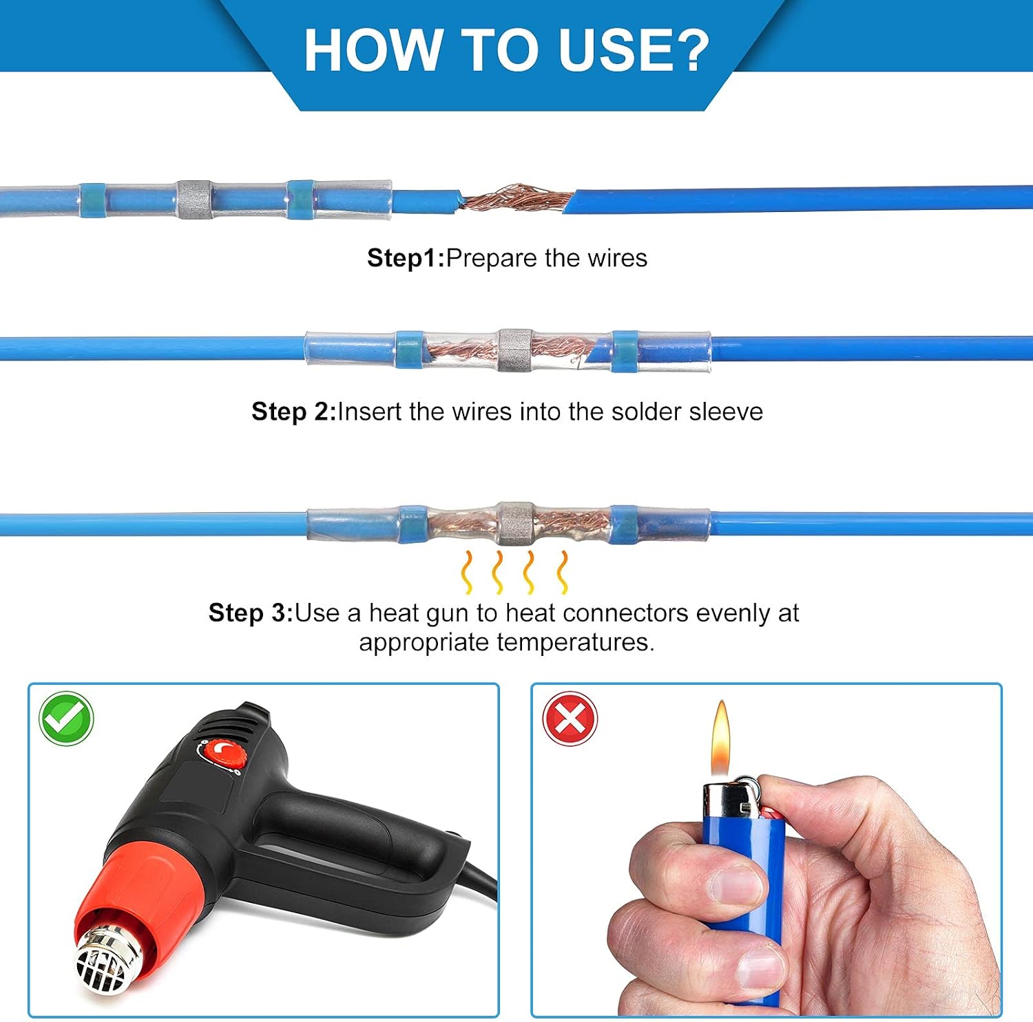 300 Solder Seal Wire Connectors Heat Shrink Butt Connector Waterproof Insulated Electrical Butt Splice Wire Terminals Automotive Marine Electrical Terminals for Boat Trailer Stereo (Blue,16-14 AWG) - Image 4