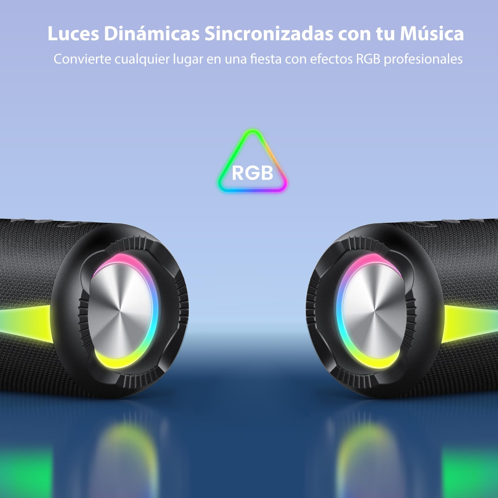 Altavoz Portátil 2026, Altavoz Bluetooth Potente con Bajos Mejorados, Hasta 20H de Reproducción, Altavoces Bluetooth 5.4 con Emparejamiento TWS, 7 Modos RGB, Ideal para Exterior, Fiestas y Viajes — view 4