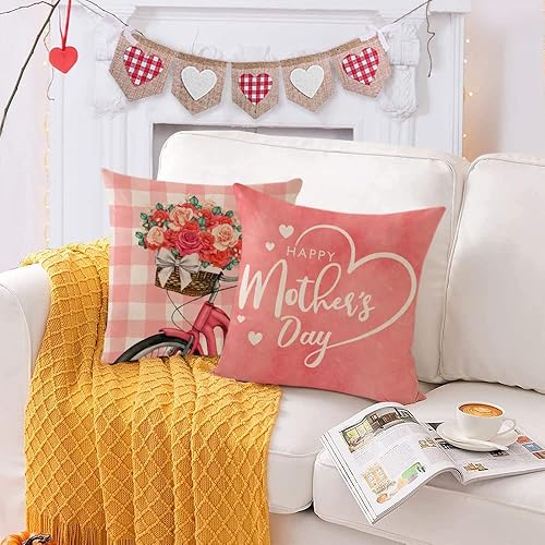 Miniatura 3 de Juego de 4 fundas de almohada de 18 x 18 pulgadas para el Día de la Madre, diseño floral de clavel rosa, fundas de almohada con texto en inglés "I