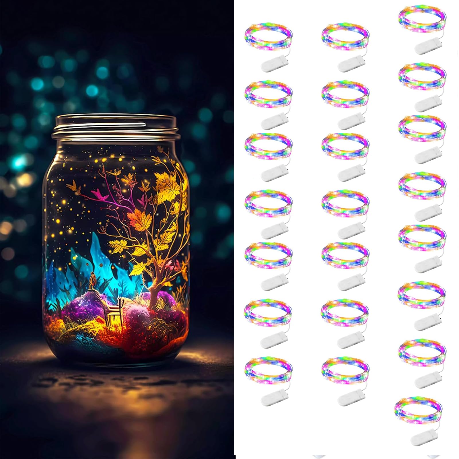 GETWHT LED Fairy Lights Battery, 22 Pack Colourful Copper Wire Fairy Lights, 1 m 10 LEDs, Warm White Christmas Lighting for Bedroom, Party, Wedding, Garden, Indoor and Outdoor Decoration