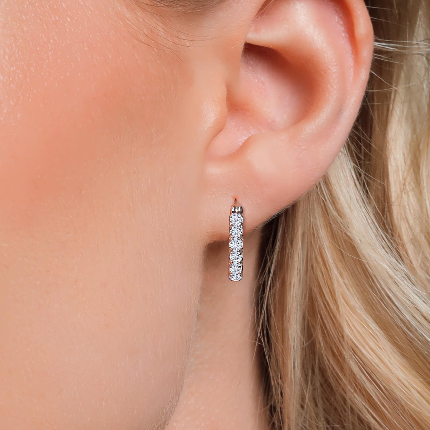 Gem Stone King 1.20 Cttw White Moissanite Hoop Earrings for Women | 925 Sterling Silver | Gemstone Birthstone | Round 3MM | 22MM = 0.85 Inches Diameter