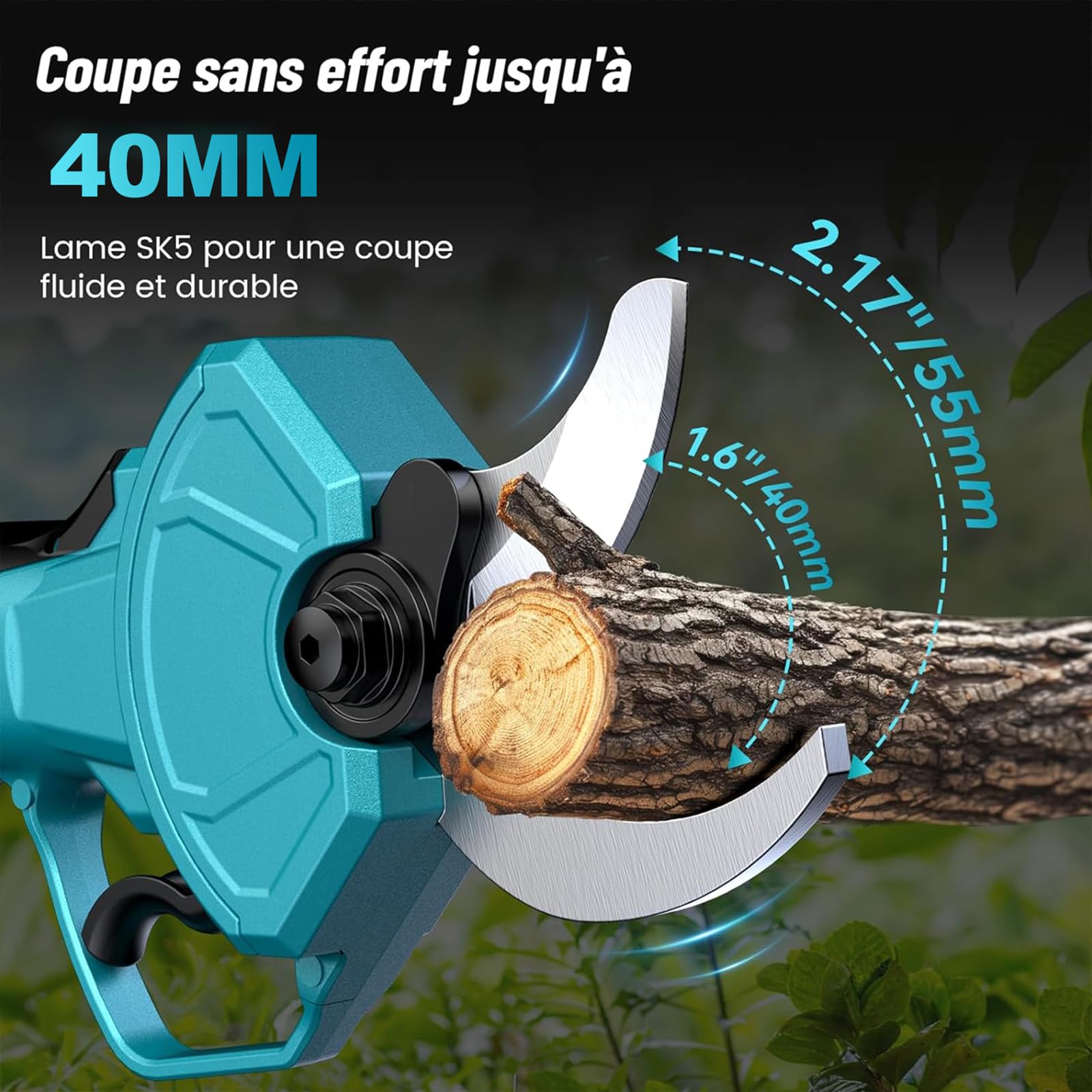 Forbici da potatura elettriche Professionali, Inserti Senza Fili per Giardinaggio, con Doppia Batteria e Lame di Ricambio Extra, attrezzo per potatura Alberi e Giardino.