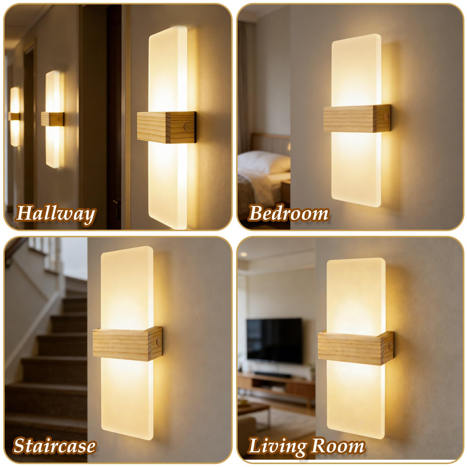 Applique Murale Intérieure LED 12W Blanc Chaud 3000K Lampe Murale Moderne en Acrylique avec Boîtier en Bois Applique Éclairage Haut et Bas pour Couloir Escalier Salon Chambre
