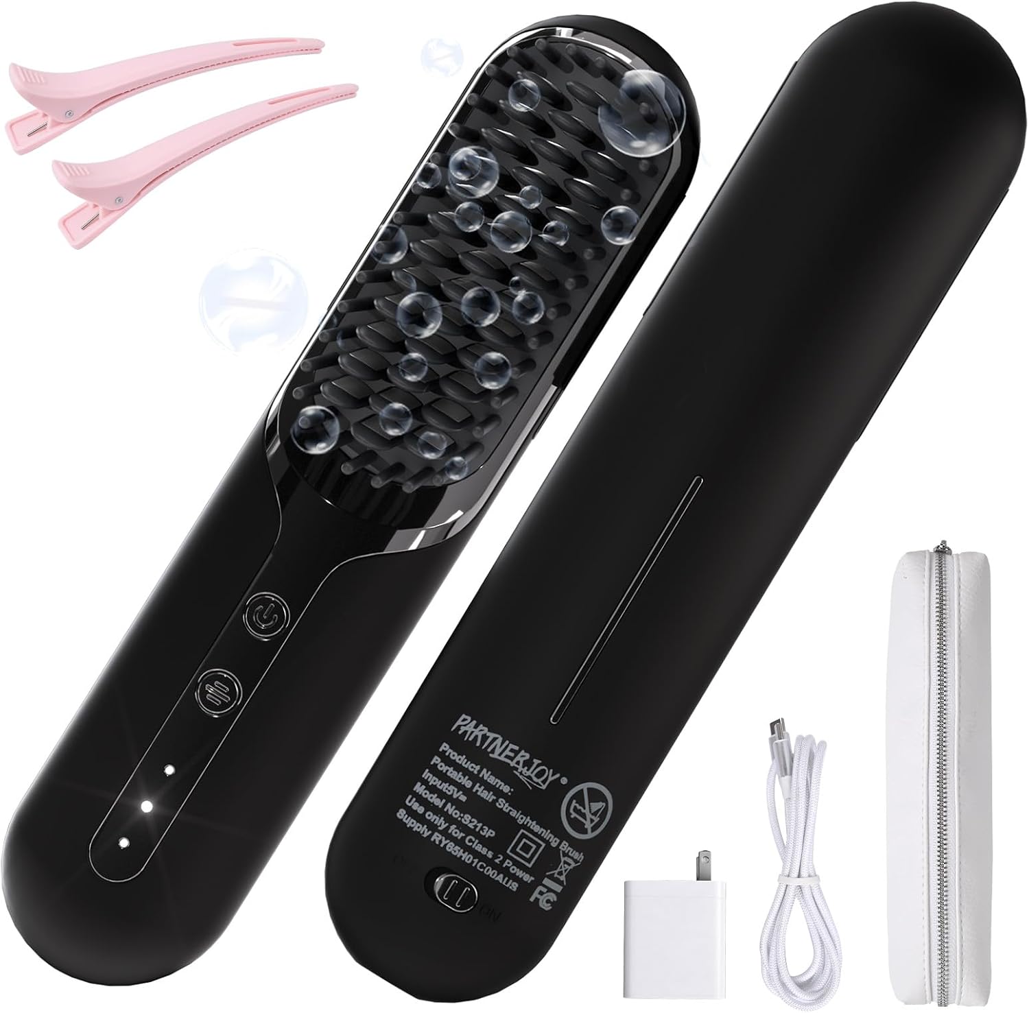 Hair Straightener Brush- Cordless Hair Straightener Brush for Short Hair,3 Heat Settings for All Hair Types, on-the-go Straightening Brush-Mini Portable Travel Straightening Hair Comb Brush