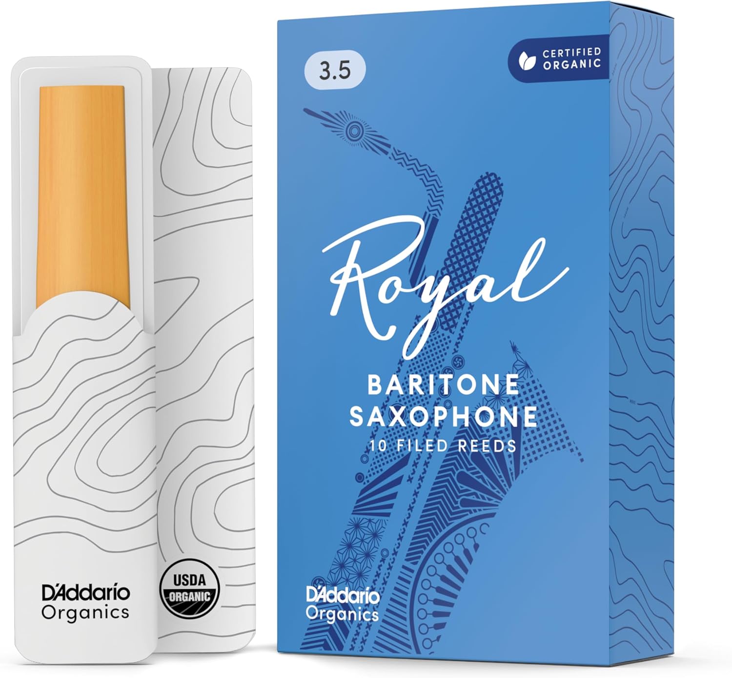D'Addario Royal Organic Baritone Saxophone Reeds, Strength 4.0, 10-Pack