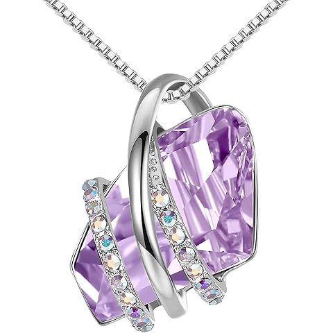 Leafael Wish Stone Pendant Necklace with Birthstone Crystal, 18K Rose Gold Plated/Silvertone, 18