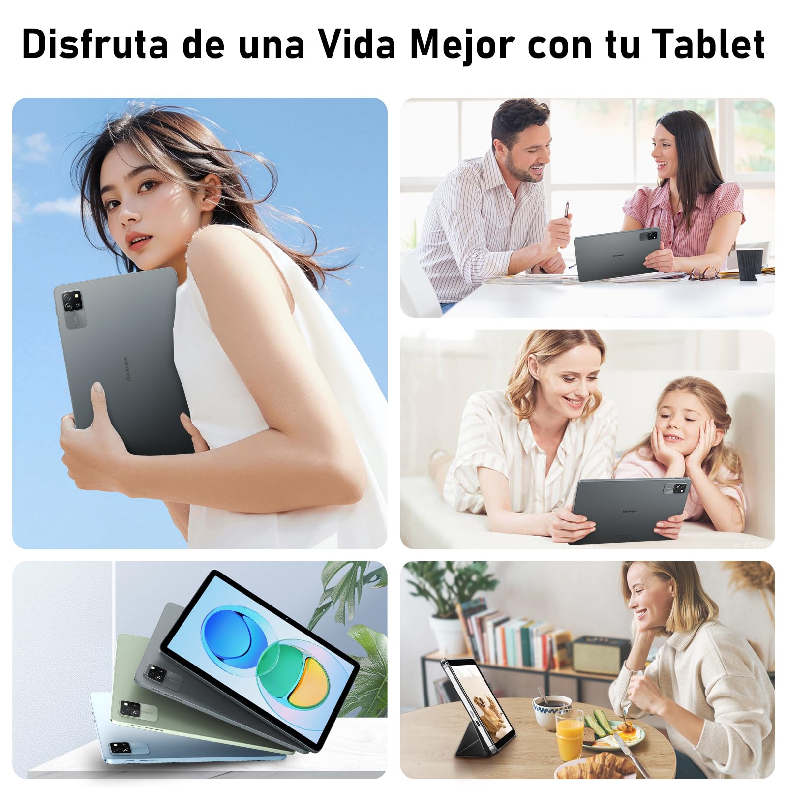Blackview Tablet Android 15 Tab 60 WiFi 10 Pulgadas, PC Tableta, 12GB RAM + 128GB ROM/2TB TF, WiFi 6 Widevine L1, PC Mode 5100 mAh Batería Tablets Gaming Dual Cámara 8MP+5MP/WPS Suite/HD IPS