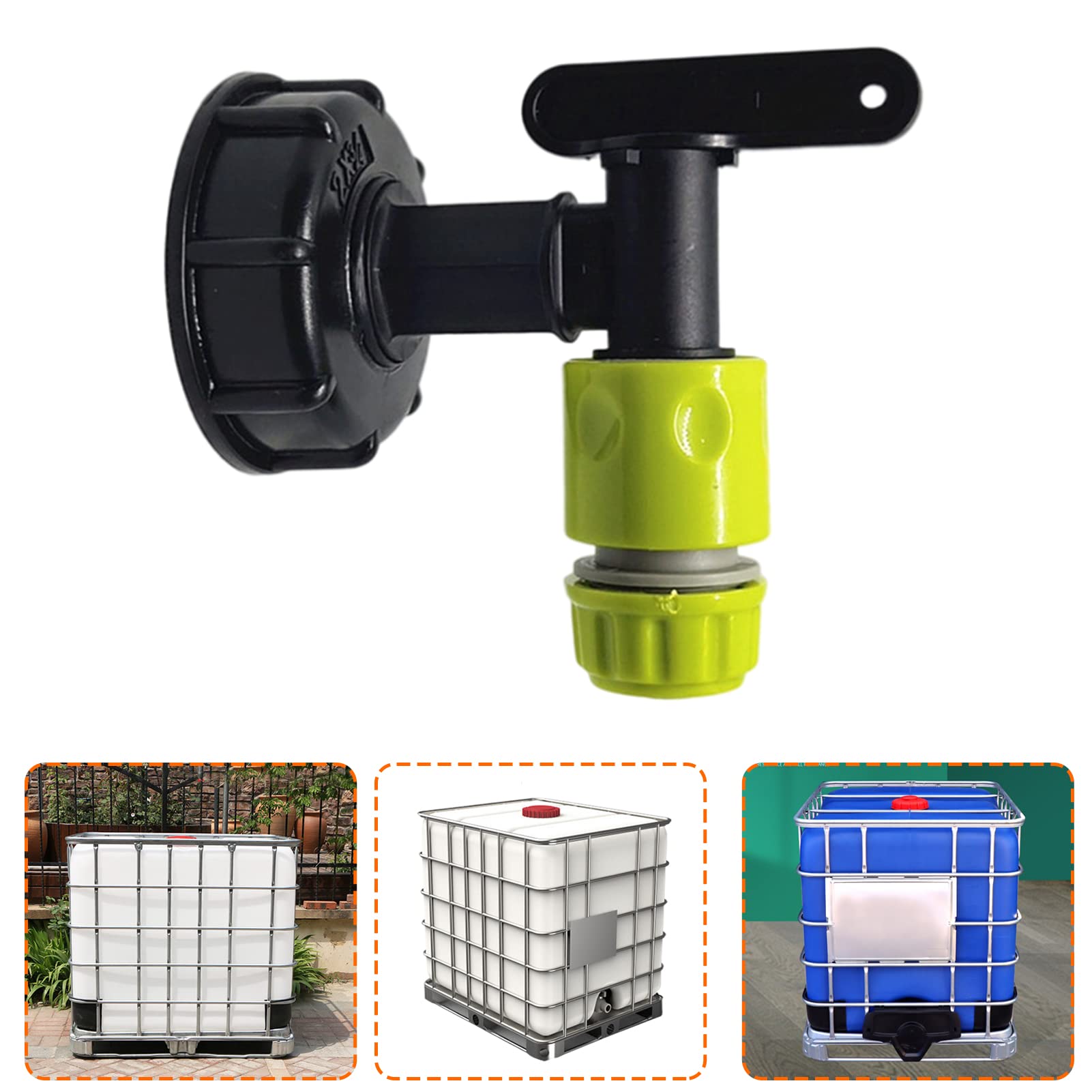 Rubinetto vasca da 1000 l, in plastica, adattatore per scatola di immagazzinaggio di acqua IBC, adattatore rubinetto tubo da irrigazione, per serbatoio di carburante