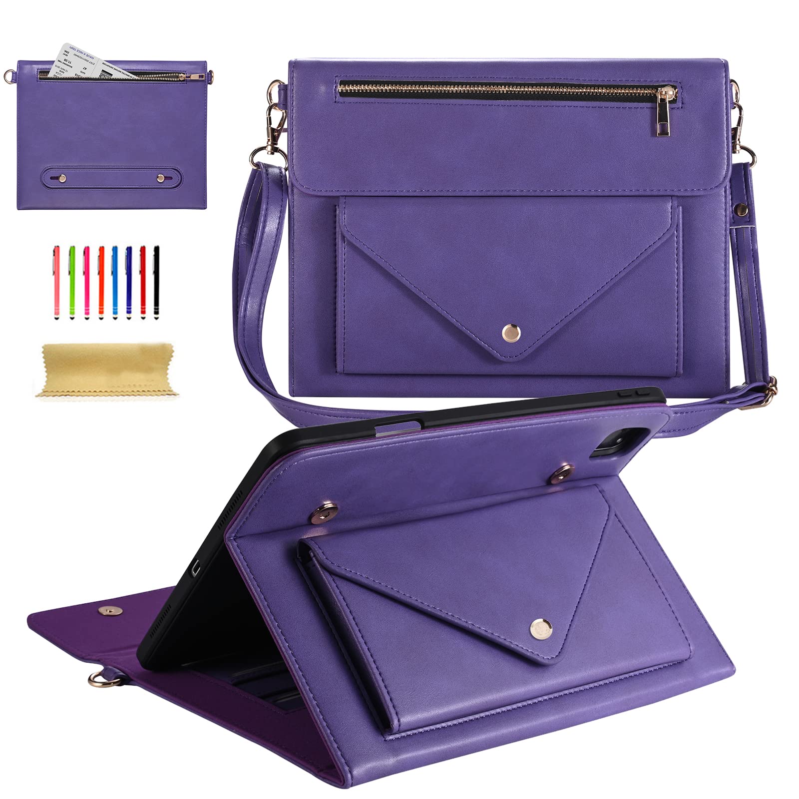 Dteck for iPad Pro 13" (M4/M5) Briefcase Design Folio Case with Shoulder Strap, Pencil Holder (Magnetic Wireless Charging), Multiple Card Slots/