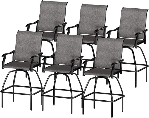 Miniatura 26 de LEVELEVE Juego de 2 taburetes de bar giratorios para patio, muebles de textileno para exteriores, estabilidad para todo tipo de clima (2, tela beige)