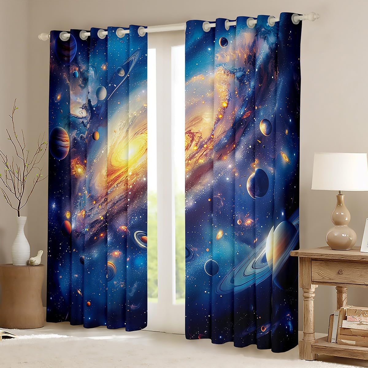Homemissing Kids Solar System Curtains Outer Space Window Curtains for Bedroom Living Room for Kids Boys Girls Galaxy Space Window Drapes Microfiber 30%-50% Blackout Curtains - Image 2