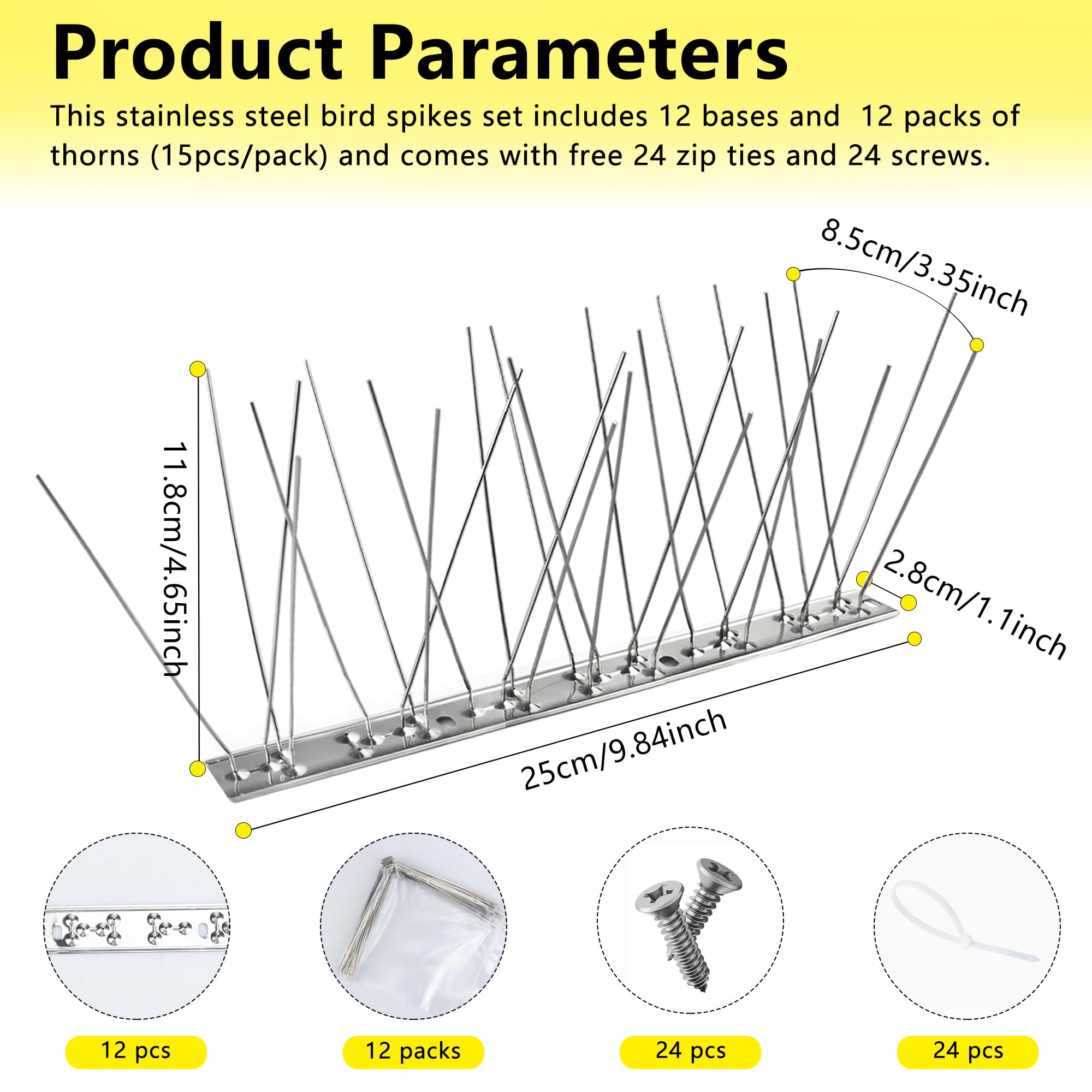 KOKMEYA Bird Spikes 9.84FT, 304 Stainless Steel Bird Deterrents Spikes for Outside to Keep Birds Away Birds Scare Devices Outdoor 12Pcs - Image 2