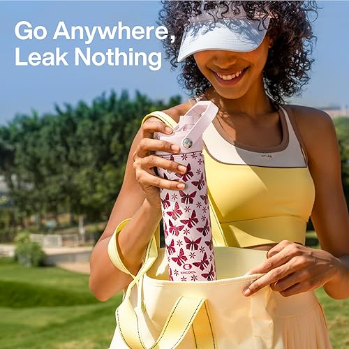 Miniatura 814 de ENCOOL Botella de agua aislada con popote, de acero inoxidable, a prueba de fugas, sin BPA, al vacío de doble pared que se mantiene fría durante 24