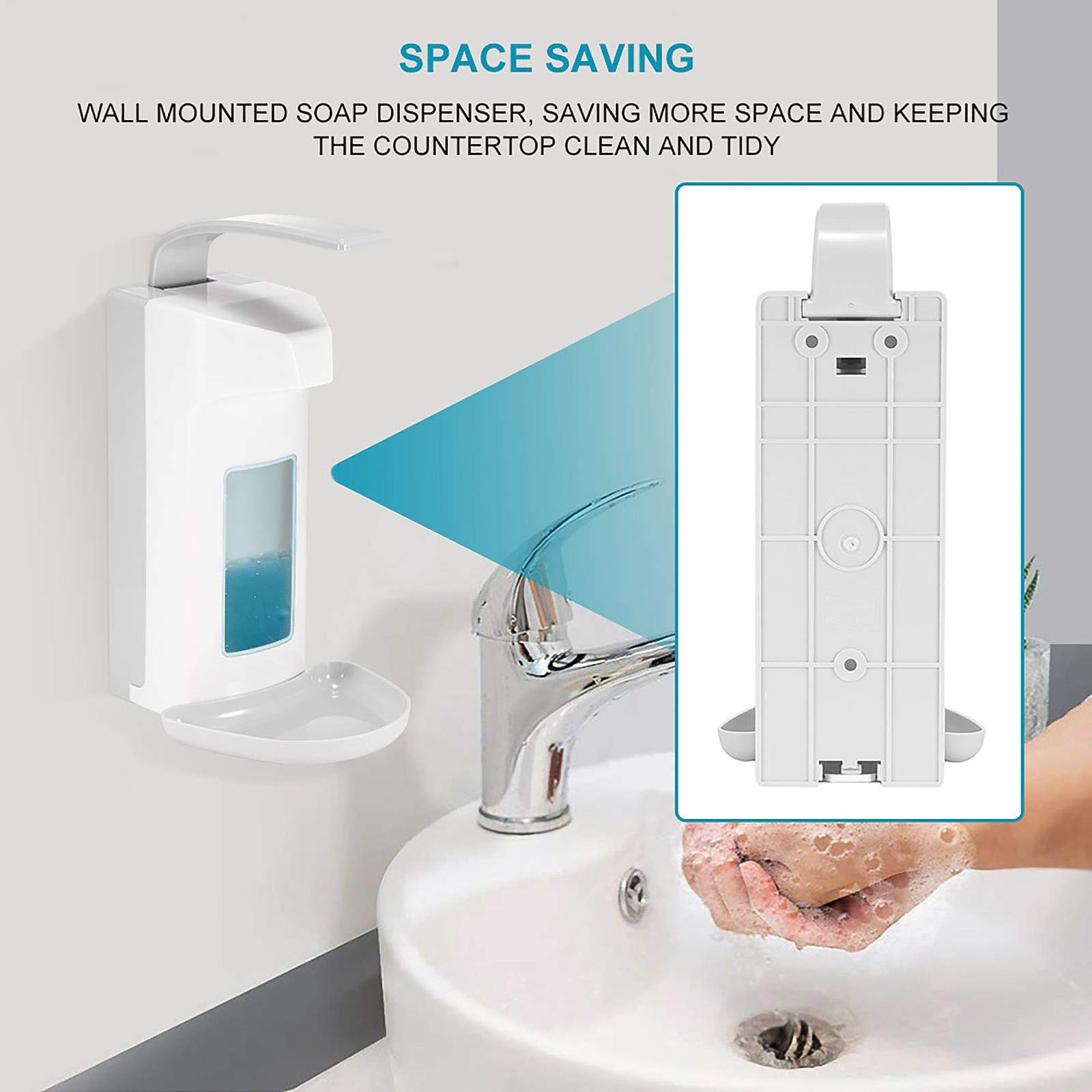 Dispenser di Sapone Manuale da 1000 Ml, Dosatore di Disinfettante per Montaggio a Parete Pompa Dosatrice in Plastica per Hotel a Domicilio