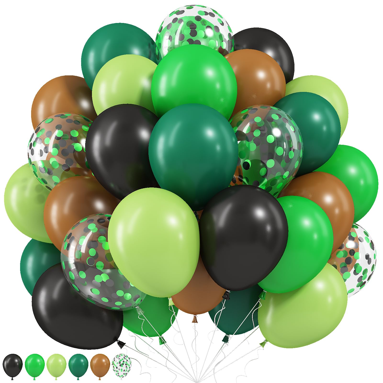 Green Brown Balloons, 60 Pcs Boys Men Kids Video Game Theme Party Balloons | Dark Green Black Confetti Balloons for Jungle Safari Baby Shower Woodland Hunting Grad Camo Birthday Army Party Decorations