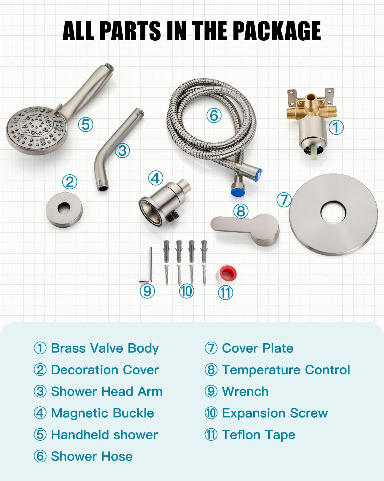 Brushed Nickel Shower Faucet Kit - 6 Modes -9