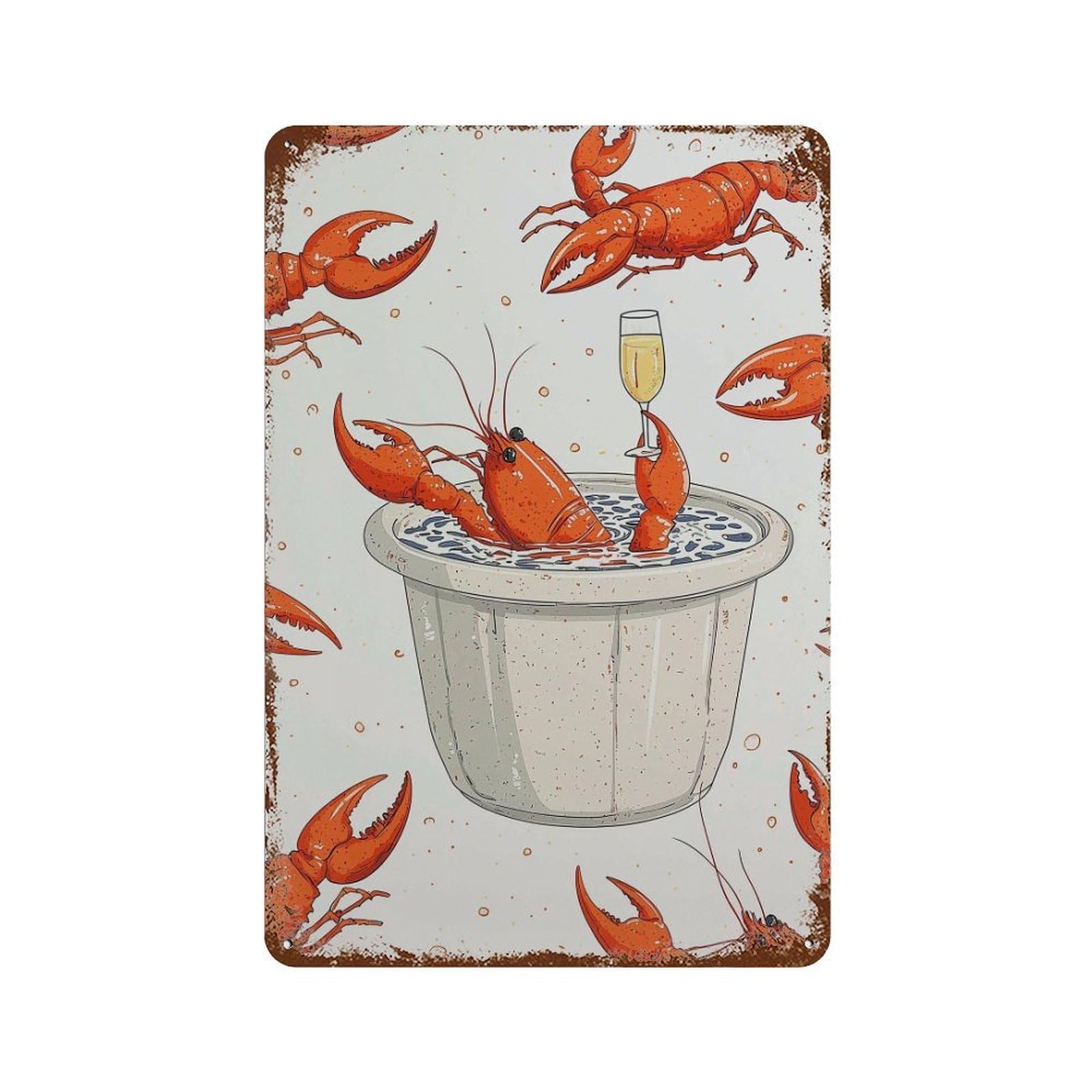 xiaoxiaoshen Lobster Funny Kitchen Quirky Seafood Coastal Nautical Dining Room Bar Work Wall Decor Art Metal Tin Poster Modern Home Decor Art Home Bar Shop Decorations Vintage Sign 30x20cm