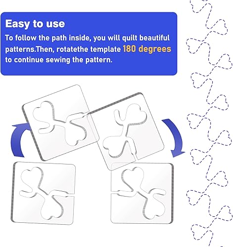 Miniatura 6 de Kapyoo Juego de plantillas de acolchado de movimiento libre, reglas de acolchado y plantillas de acolchado para máquina de acolchado, suministros de
