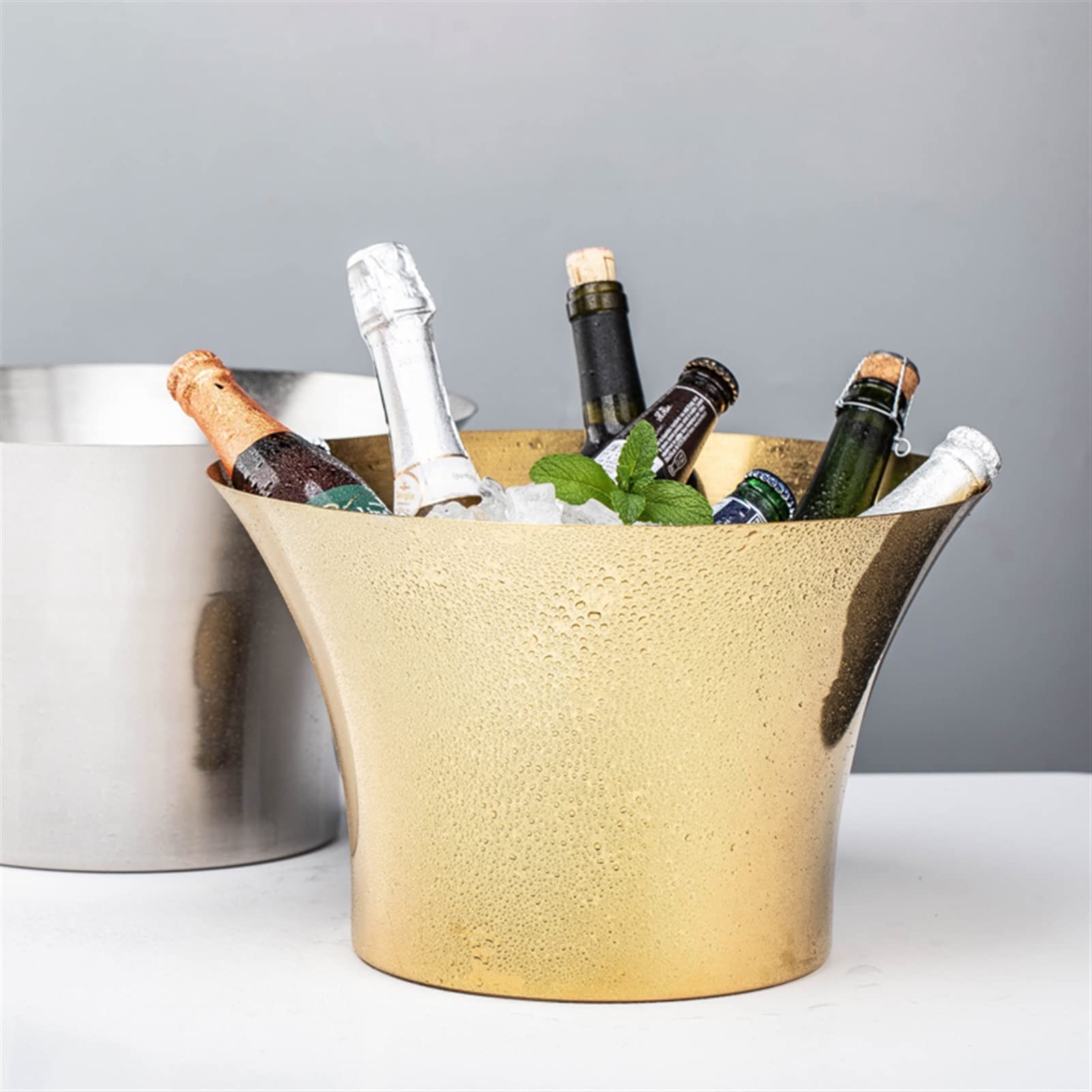 Saturey EIN Eiskübel EIS-Eimer Container Großer Edelstahl Champagner EIS Weinbecken Partei EIS Eimer for Home Bar, Kühlung Bier und Wein Eiskühler Sektkühler Eiswürfelbehälter (Color : A)