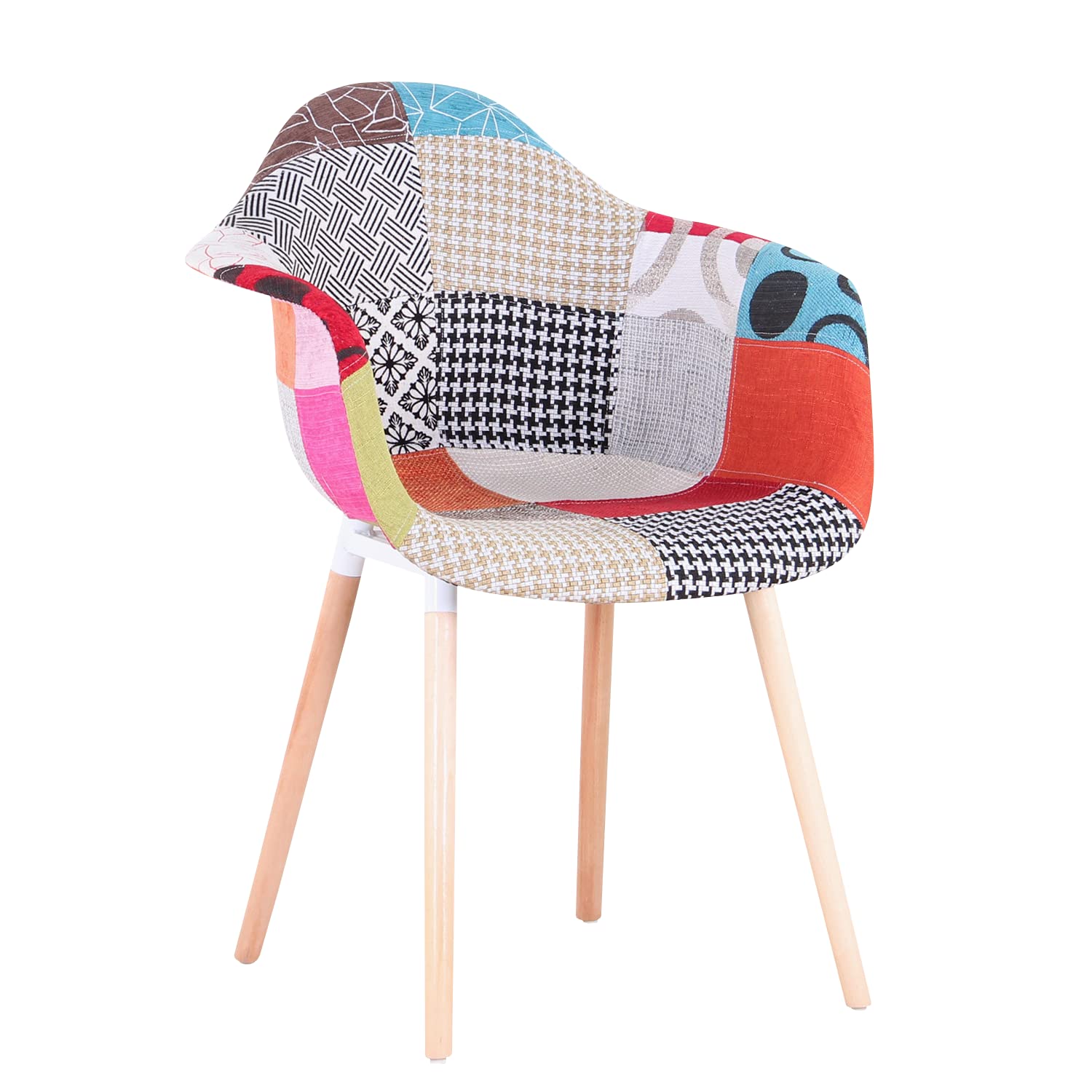 Set di 2 Sedie da Pranzo Moderne, Sedie da Cucina con Gambe in Legno di Faggio, Sedie Patchwork in Tessuto per la Sala da Pranzo, il Soggiorno, la Camera da Letto, ecc. (Rosso)