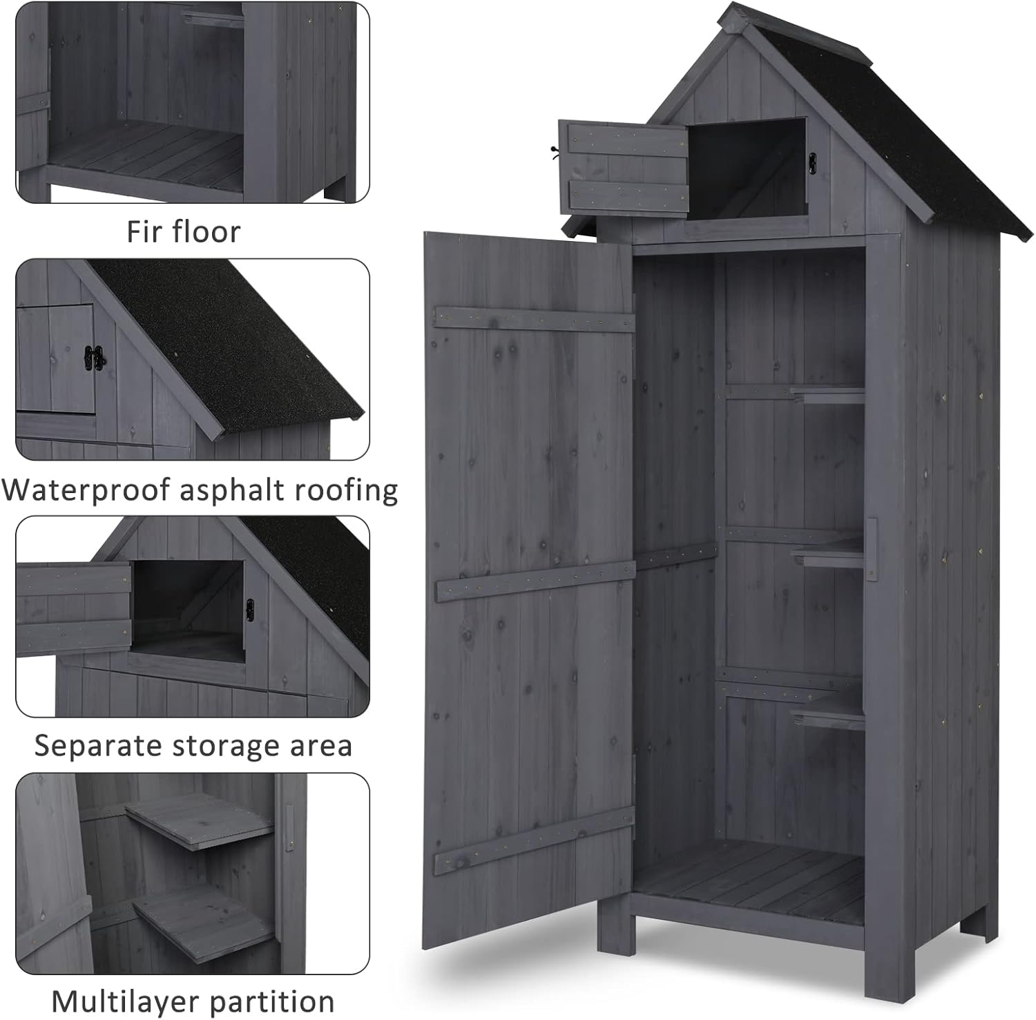 Outdoor Storage Shed with Double Slope Roof for Patio Tools and Cushions