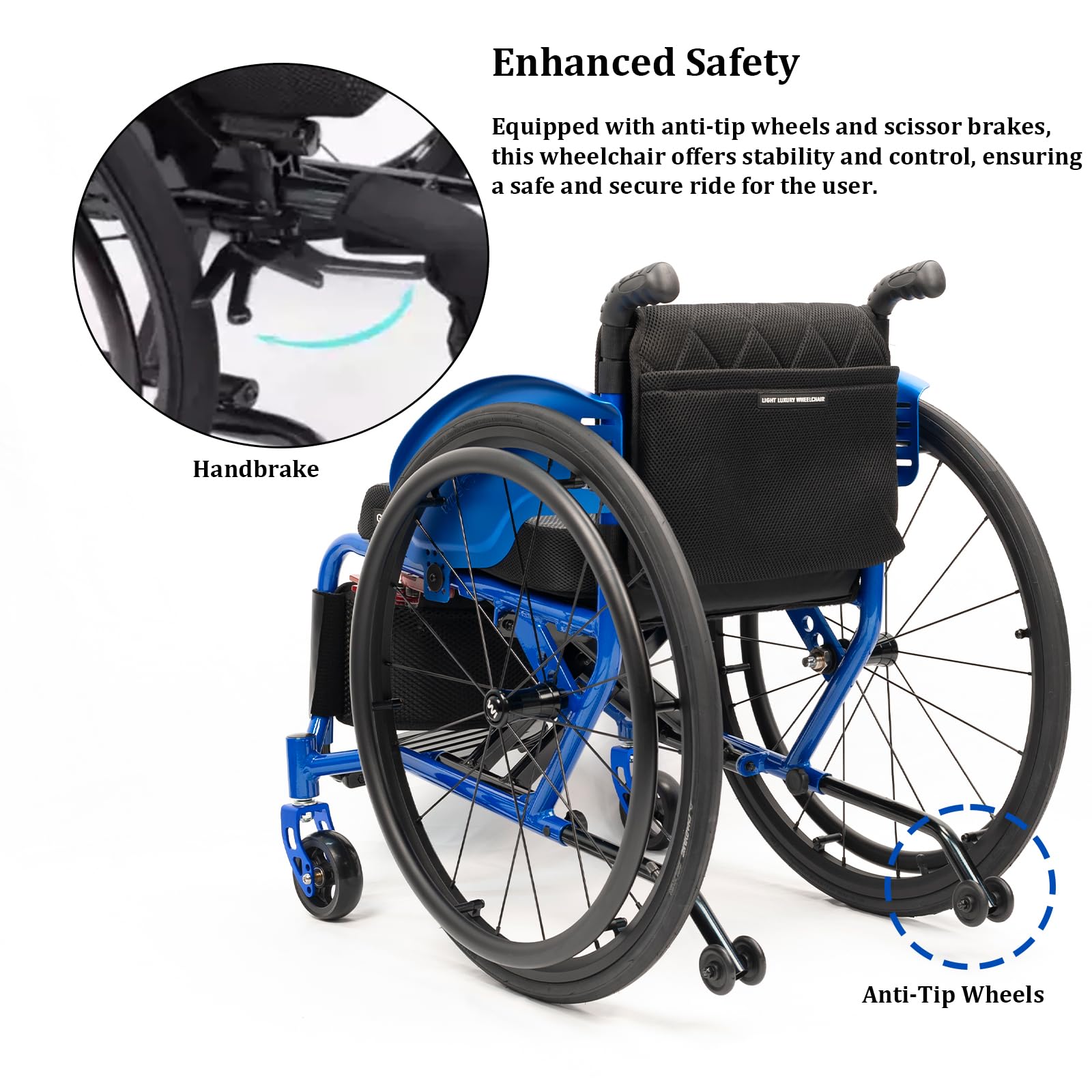 Carrozzina Pieghevole in Alluminio,Sedia a Rotelle Leggera,Manuale, Poggiapiedi Pieghevole,Cintura di Sicurezza, per disabil(38cm/14.9in Seat,Blue)